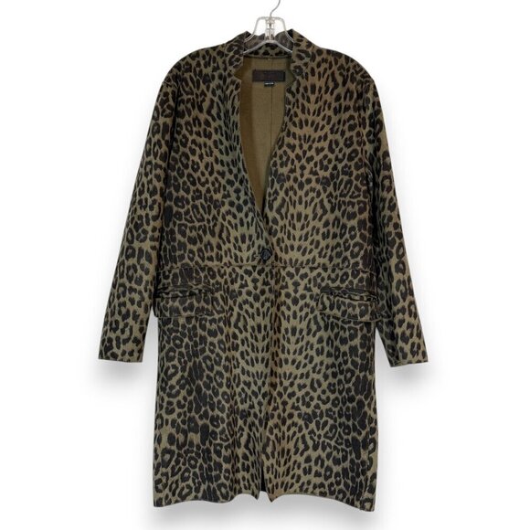 Anthropologie Faux Suede Jacket Trench Coat Green Black Leopard Print Small - Picture 2 of 11